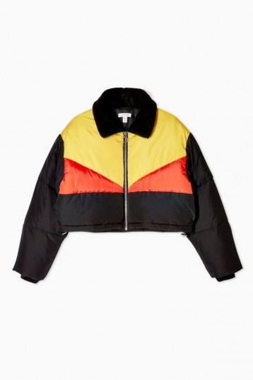 TOPSHOP Panel Cropped Puffer Jacket – crop hem jackets - flipped