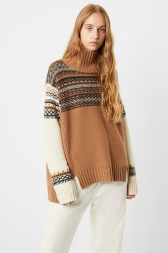 French Connection PATCHWORK FAIRISLE KNITS HIGH NECK JUMPER Casablanca Multi ~ stylish winter knits
