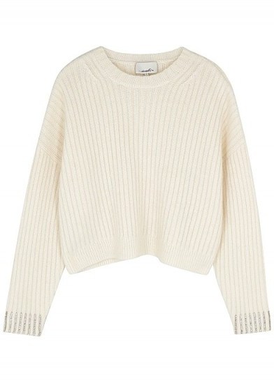 3.1 PHILLIP LIM Ivory crystal-embellished wool-blend jumper ~ casual luxe knitwear - flipped