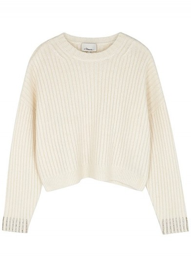 3.1 PHILLIP LIM Ivory crystal-embellished wool-blend jumper ~ casual luxe knitwear