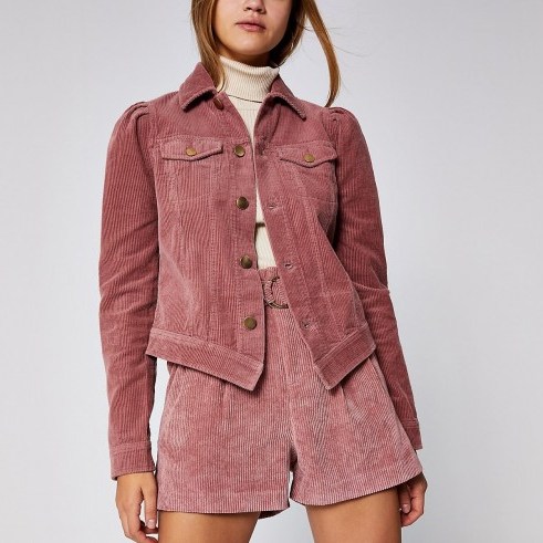 RIVER ISLAND Pink corduroy puff sleeve fitted jacket - flipped