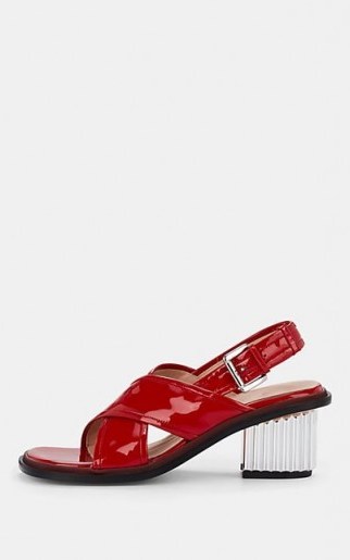 PLAN C Patent Leather Crisscross-Strap Slingback Sandals in red ruby – chunky slingbacks - flipped