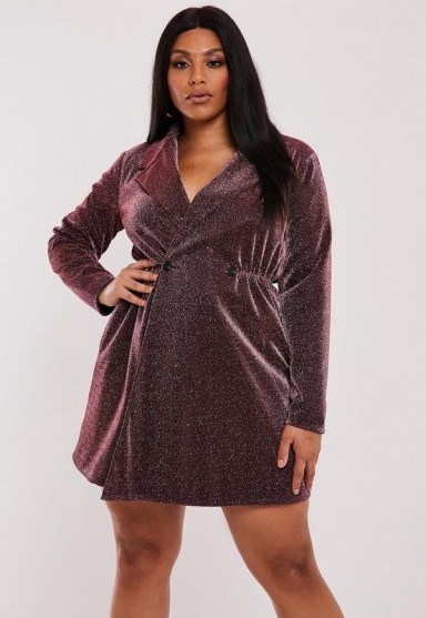 MISSGUIDED plus size pink glitter wrap blazer dress – shimmering mini - flipped