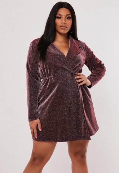 MISSGUIDED plus size pink glitter wrap blazer dress – shimmering mini