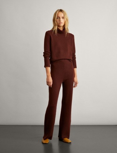 Joseph Pure Cashmere Knit Trousers in Maroon | knitted pants - flipped