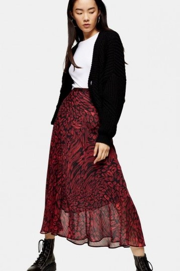 Topshop Red Warped Leopard Midi Skirt | semi sheer overlay skirts - flipped