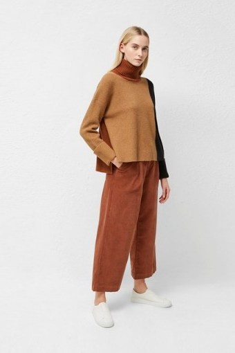 French Connection River Vhari Colour Block Roll Neck Jumper Camel/Utility Blue/Casablanca - flipped