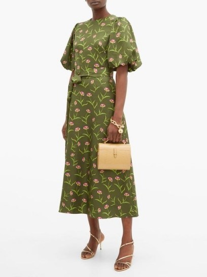 BORGO DE NOR Romini carnation-print silk midi dress in khaki-green / lady-like dresses - flipped