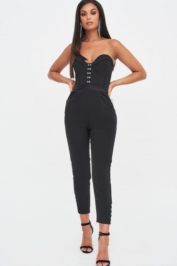 rosie connolly underwired bandeau jumpsuit in black – glamorous fitted jumpsuits - flipped