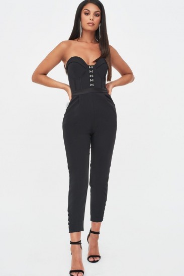 rosie connolly underwired bandeau jumpsuit in black – glamorous fitted jumpsuits
