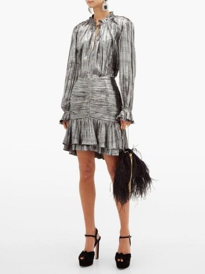 JONATHAN SIMKHAI Ruffled plissé-lamé mini skirt in grey / metallic event fashion - flipped