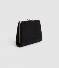 Reiss RUSSO SUEDE BOX CLUTCH BLACK – classic evening bag – effortless evening glamour