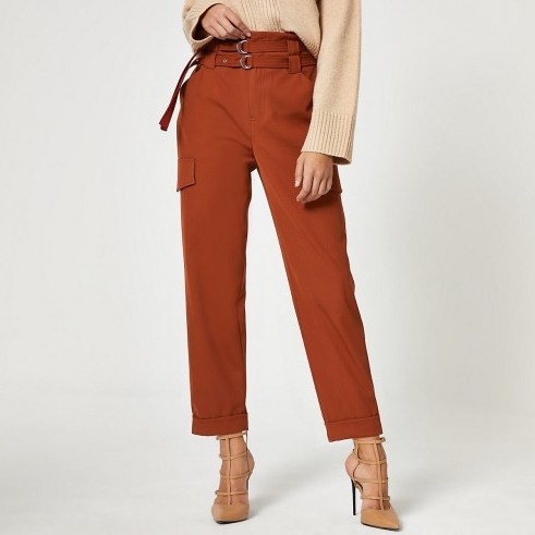 RIVER ISLAND Rust belted utility peg trousers - flipped