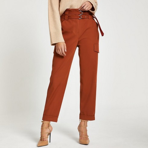 RIVER ISLAND Rust belted utility peg trousers