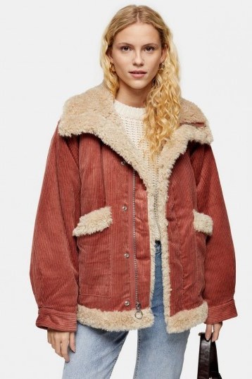 Topshop Rust Borg Jacket – cord winter jackets - flipped