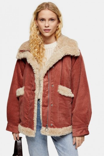 Topshop Rust Borg Jacket – cord winter jackets