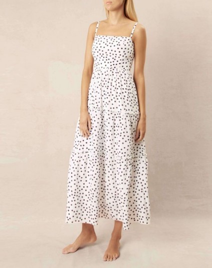 heidi klein Santa Margherita Ligure Square Neck Tiered Maxi Dress – polka dot sun dresses – resort wear