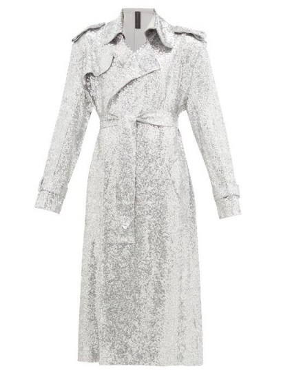 NORMA KAMALI Sequinned double-breasted trench coat in silver / sparkling glamour - flipped