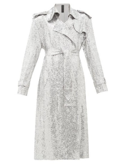 NORMA KAMALI Sequinned double-breasted trench coat in silver / sparkling glamour
