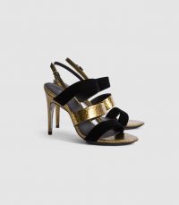 Reiss SERENA LEATHER AND VELVET STRAPPY SANDALS GOLD – evening luxe – glamorous occasion shoes