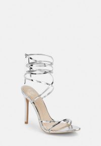 Missguided silver lace up barely there heels | strappy metallic sandals
