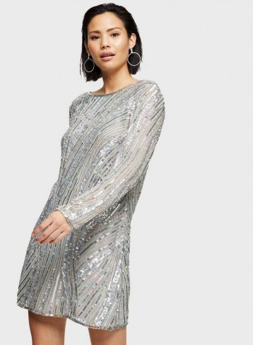 MISS SELFRIDGE Silver Long Sleeve Sequin Mini Dress – sparkly shift dresses