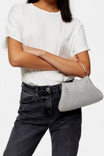 TOPSHOP SING Diamante Grab Bag Silver – glamorous vintage style evening bags - flipped
