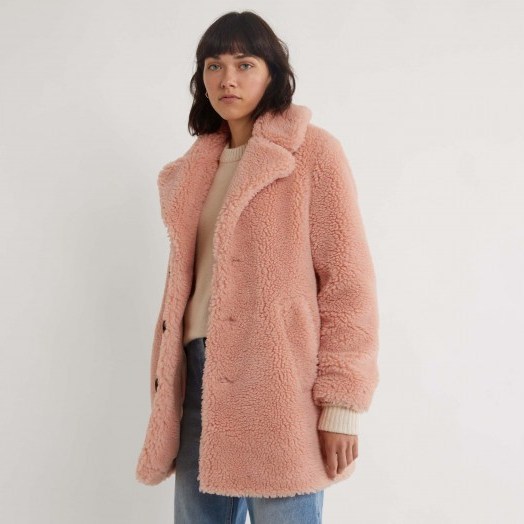 Warehouse SINGLE BREASTED TEDDY COAT in LIGHT-PINK | textured coats - flipped