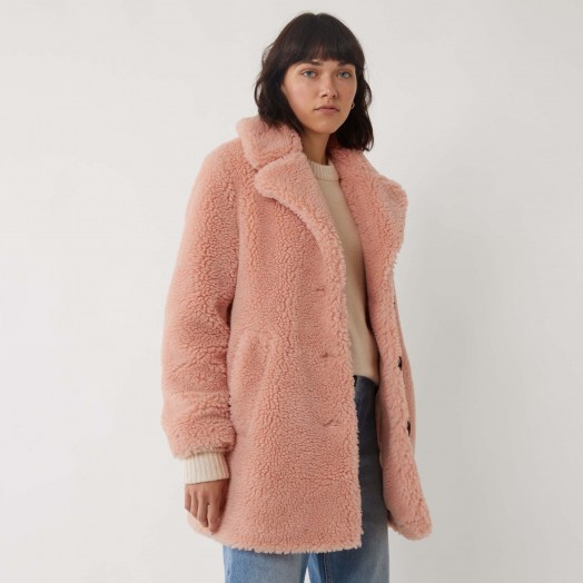 Warehouse SINGLE BREASTED TEDDY COAT in LIGHT-PINK | textured coats