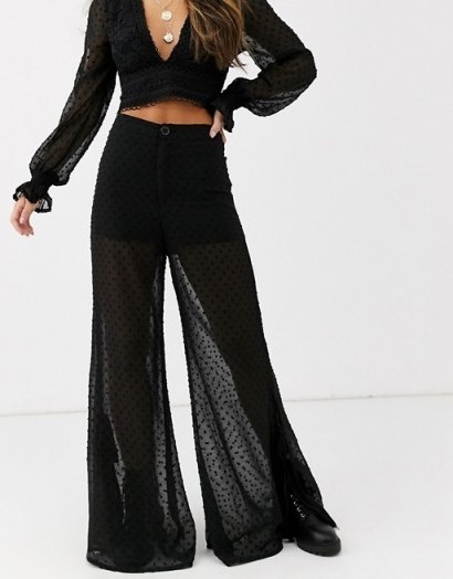 Sisters Of The Tribe high waist trousers in embroidered lace in black ~ wide floaty pants - flipped