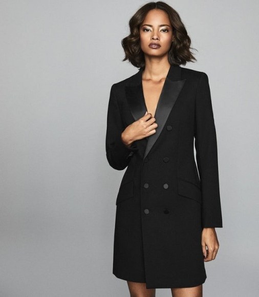 Reiss SOFIA WOOL BLEND TUXEDO DRESS BLACK – lbd – effortless evening glamour - flipped