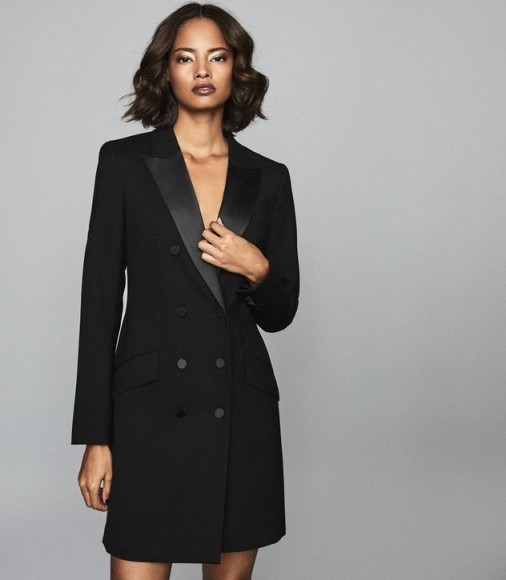 Reiss SOFIA WOOL BLEND TUXEDO DRESS BLACK – lbd – effortless evening glamour