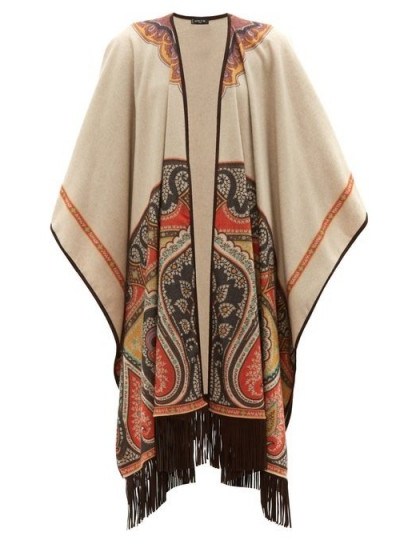 ETRO Suede-trimmed paisley cashmere cape beige - flipped