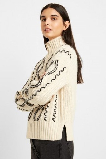 French Connection SUSA CABLE KNITS ZIP NECK JUMPER Classic Cream / Black - flipped