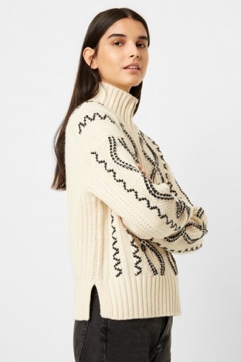 French Connection SUSA CABLE KNITS ZIP NECK JUMPER Classic Cream / Black
