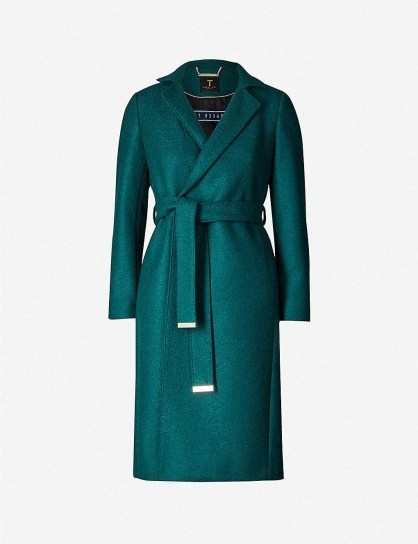 TED BAKER Chelsyy wool coat in dark-green – classic wrap coats – chic winter outerwear - flipped