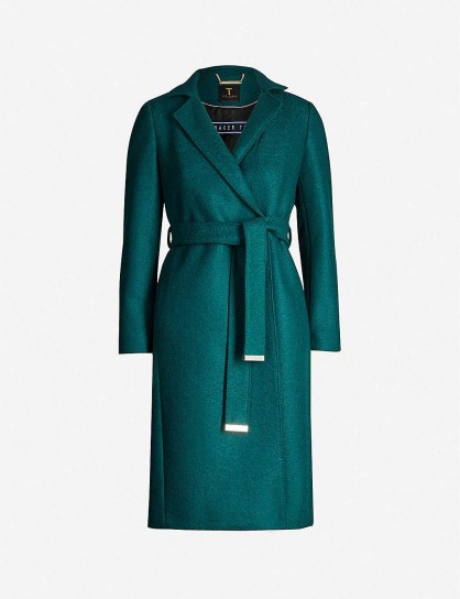 TED BAKER Chelsyy wool coat in dark-green – classic wrap coats – chic winter outerwear
