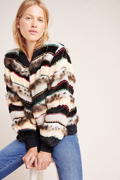 Conditions Apply Textured Trieste Bomber Coat ~ beaded faux fur jacket