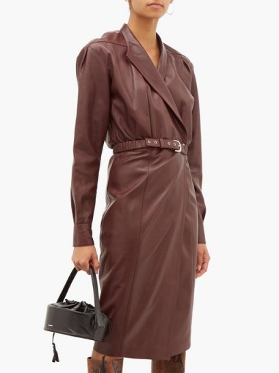 DODO BAR OR Tony belted burgundy-leather wrap dress