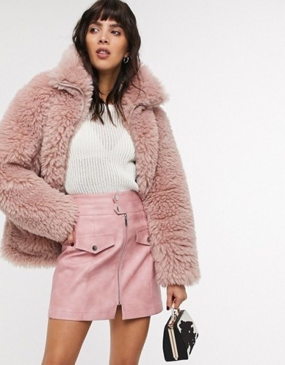 Topshop borg jacket in pink / chunky winter jackets - flipped