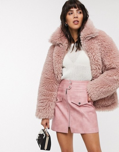 Topshop borg jacket in pink / chunky winter jackets