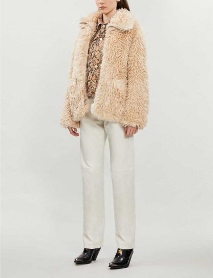 TOPSHOP Jonas spread-collar faux-fur jacket in cream / textured winter jackets - flipped