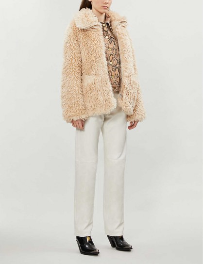 TOPSHOP Jonas spread-collar faux-fur jacket in cream / textured winter jackets