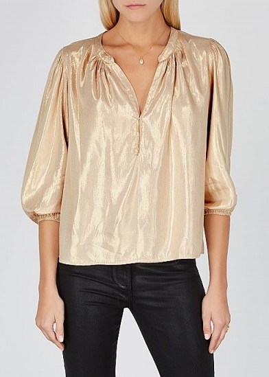 VELVET BY GRAHAM & SPENCER Linette cream metallic-weave blouse / shiny luxe-style blouses - flipped