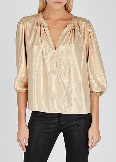 VELVET BY GRAHAM & SPENCER Linette cream metallic-weave blouse / shiny luxe-style blouses