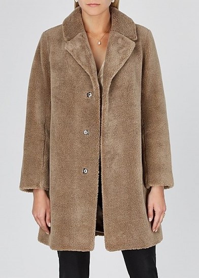 VELVET BY GRAHAM & SPENCER Triselle brown faux shearling coat / effortless winter glamour - flipped