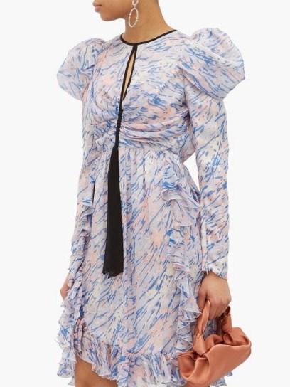 GIAMBATTISTA VALLI Watercolour-print puff-sleeve silk mini dress in blue ~ feminine designer evening wear - flipped