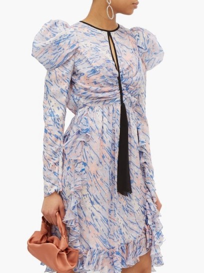 GIAMBATTISTA VALLI Watercolour-print puff-sleeve silk mini dress in blue ~ feminine designer evening wear