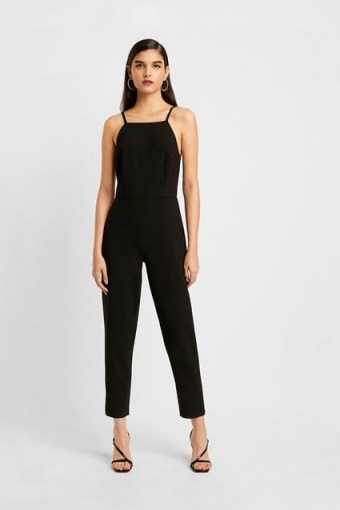French Connection WHISPER SQUARE NECK TAPERED LEG JUMPSUIT Black ~ chic evening jumpsuits - flipped