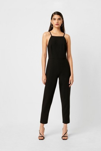 French Connection WHISPER SQUARE NECK TAPERED LEG JUMPSUIT Black ~ chic evening jumpsuits